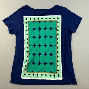 J.‎ Crew Top Women's XL Collector Tees Short Sleeve Oval Graphic Print Blue